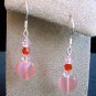 Pink Cat Eye Heart & Crystal Sterling Silver Earrings