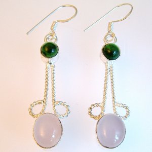 Sterling Silver Rose Quartz & Diopside Earrings