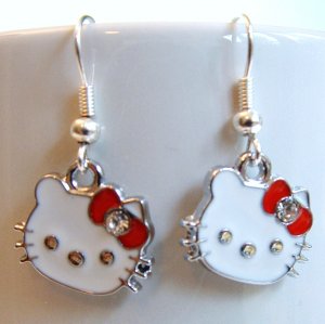Enamel HELLO KITTY with Red Bow Earrings