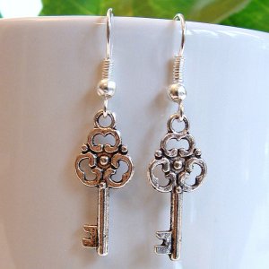 Silver Tone Key Earrings