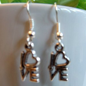 Silver Tone LOVE Earrings