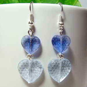 Double Blue Heart Silver Tone Earrings in Gift Box
