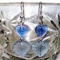 Double Blue Heart Silver Tone Earrings in Gift Box