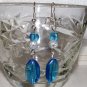 Blue & Crackle Glass Beads Silver Tone Earrings