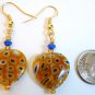 Yellow and Blue Heart Millefiori Glass & Crystal Earrings