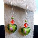 Sterling Silver Green Heart Lampwork Glass Bead Earrings