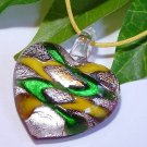 Heart Lampwork Glass Pendant Necklace - Yellow, Green, Silver