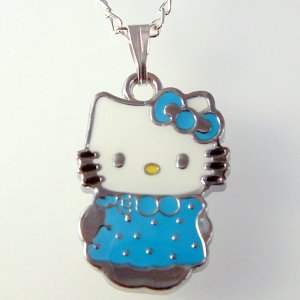 HELLO KITTY Silver Tone Pendant Necklace - Blue Dress