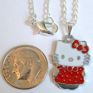 HELLO KITTY Silver Tone Pendant Necklace - Red Dress