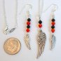 Wing & Crystal Sterling Silver Necklace & Earrings Set