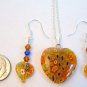 1" Yellow Heart Millefiori Sterling Necklace Earrings