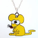 Yellow Mouse Pendant Silver Tone Necklace