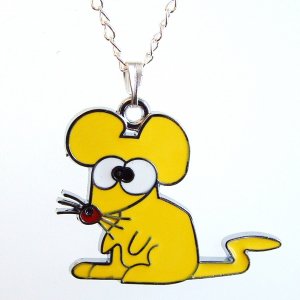 Yellow Mouse Pendant Silver Tone Necklace