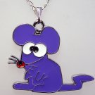 Purple Mouse Pendant Silver Tone Necklace