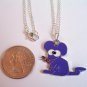 Purple Mouse Pendant Silver Tone Necklace