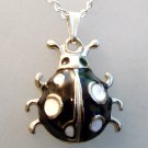 Black Ladybug Pendant Silver Tone Necklace