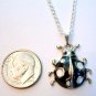 Black Ladybug Pendant Silver Tone Necklace