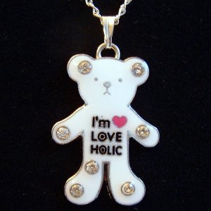 White Teddy Bear Silver Tone Necklace in Gift Box