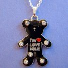 Black Teddy Bear Silver Tone Necklace in Gift Box
