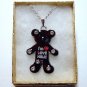 Black Teddy Bear Silver Tone Necklace in Gift Box