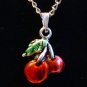 Cherry Pendant Silver Tone Necklace