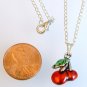 Cherry Pendant Silver Tone Necklace