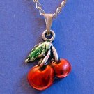 Cherry Pendant Silver Tone Necklace