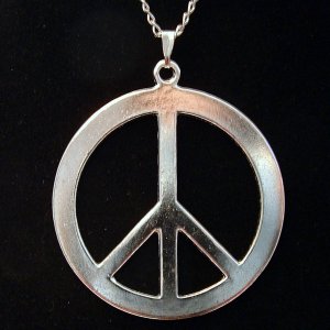 Silver Plated Large PEACE Sign Pendant Necklace