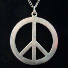 Silver Tone Large PEACE Sign Pendant Necklace