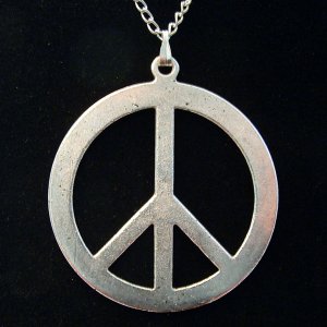 Silver Tone Large PEACE Sign Pendant Necklace