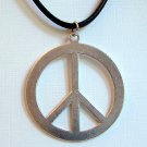Silver Tone Large PEACE Sign Pendant with Necklace Cord