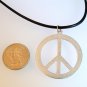 Silver Tone Large PEACE Sign Pendant with Necklace Cord