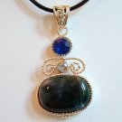 Moss Agate Silver Pendant on Leather Cord