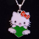 HELLO KITTY Silver Tone Pendant Necklace - Green Heart
