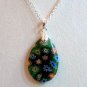 Sterling Silver Teardrop Millefiori Glass Pendant Necklace -  Green