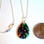 Sterling Silver Teardrop Millefiori Glass Pendant Necklace -  Green