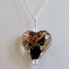 Sterling Silver Lampwork Glass Necklace - Black with Light Rose Crystal