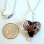 Sterling Silver Lampwork Glass Necklace - Black with Light Rose Crystal