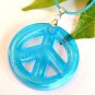 1 1/2" Blue Peace Sign Foil Glass Pendant Necklace