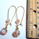Gold Tone Crackle Glass Drop Earrings - Peach