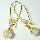 Gold Tone Crackle Glass Drop Earrings - Yellow