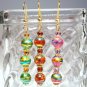 Round Lampwork Glass Beads Gold Tone Earrings - Brownish Red