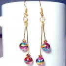 Round Glass Beads Gold Tone Earrings - Pink