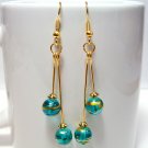 Round Glass Beads Gold Tone Earrings - Blue