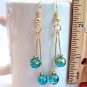 Round Glass Beads Gold Tone Earrings - Blue