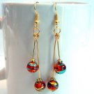 Round Glass Beads Gold Tone Earrings - Dark Red