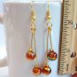 Round Glass Beads Gold Tone Earrings - Dark Red