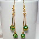 Round Glass Beads Gold Tone Earrings - Green
