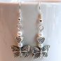 Silver Tone Butterfly Earrings with White Pearls -Boxed