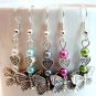 Silver Tone Butterfly Earrings with Green Pearls -Boxed